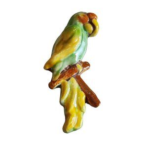 Estate Porcelain Parrot Brooch Signed VEE (A1557)